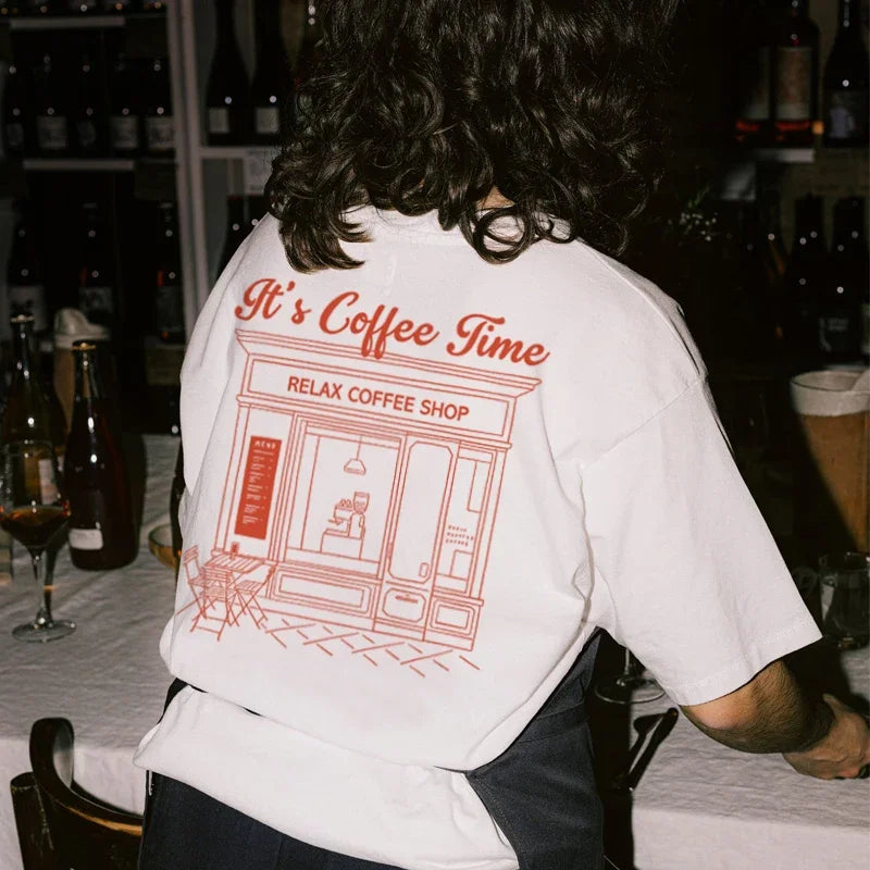 Coffee Time Retro Back Print T-shirt