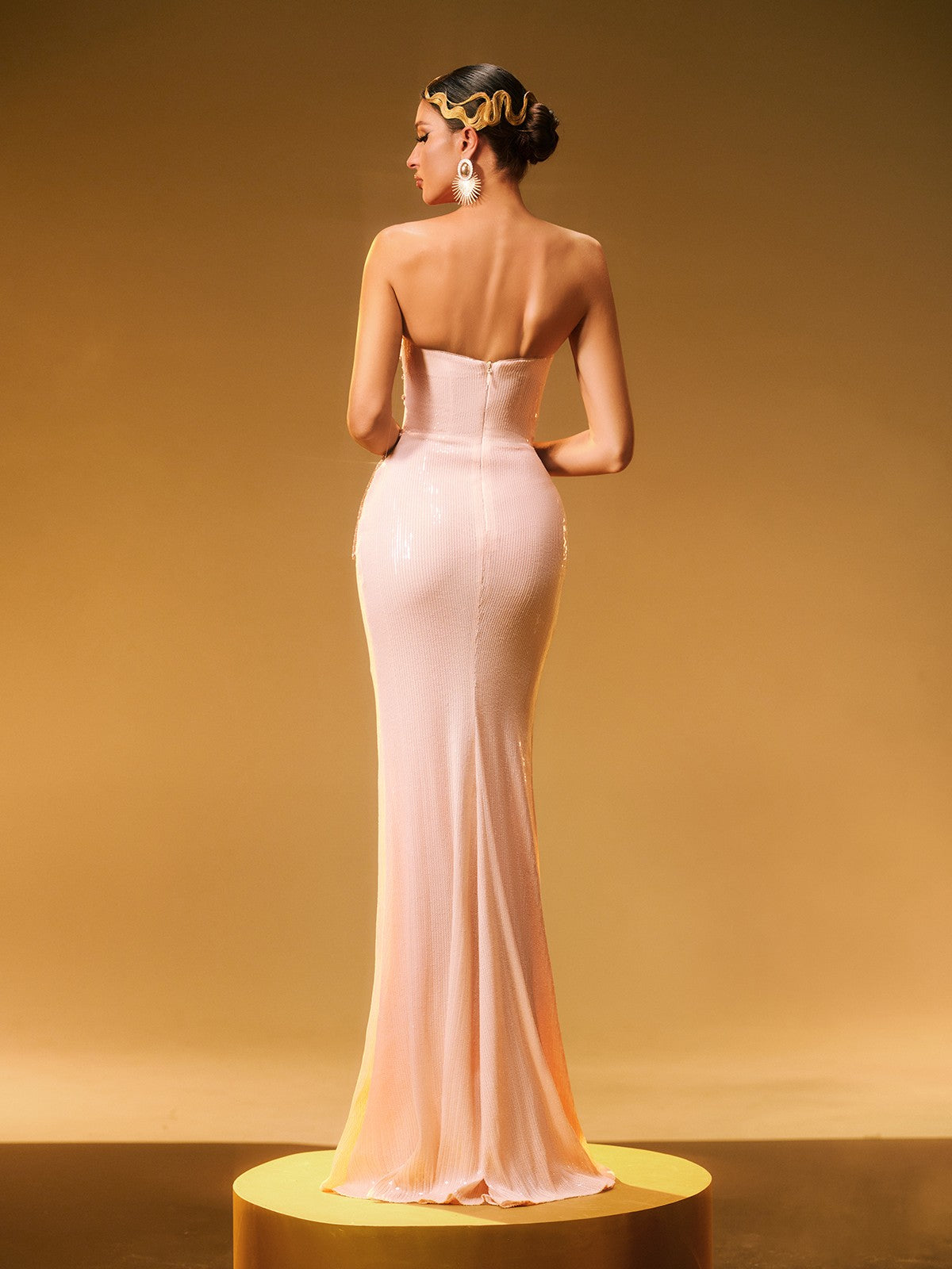 Strapless Sweetheart Sequin Linear Beaded Mermaid Maxi Gown