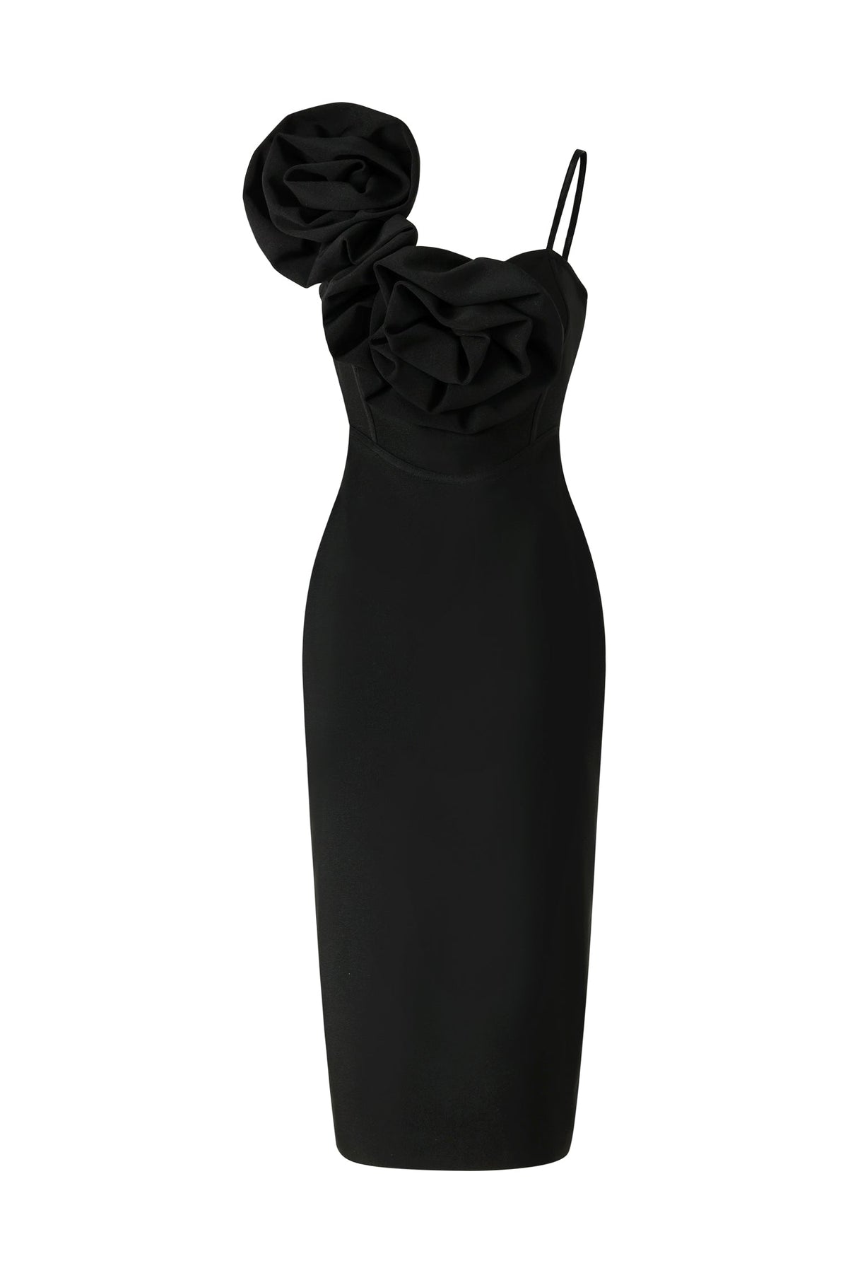 Sweetheart Spaghetti Strap Rosette Applique Bandage Midi Dress