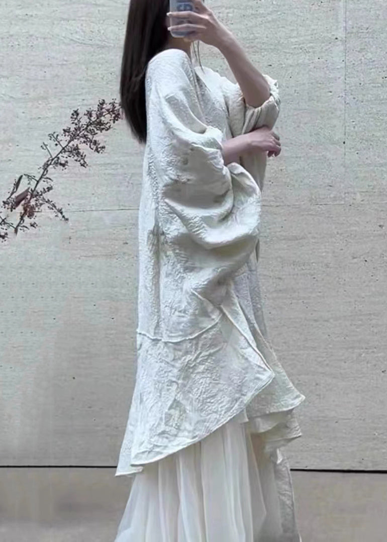 Asymmetrical Tulle Patchwork Lantern Sleeve Maxi Dress