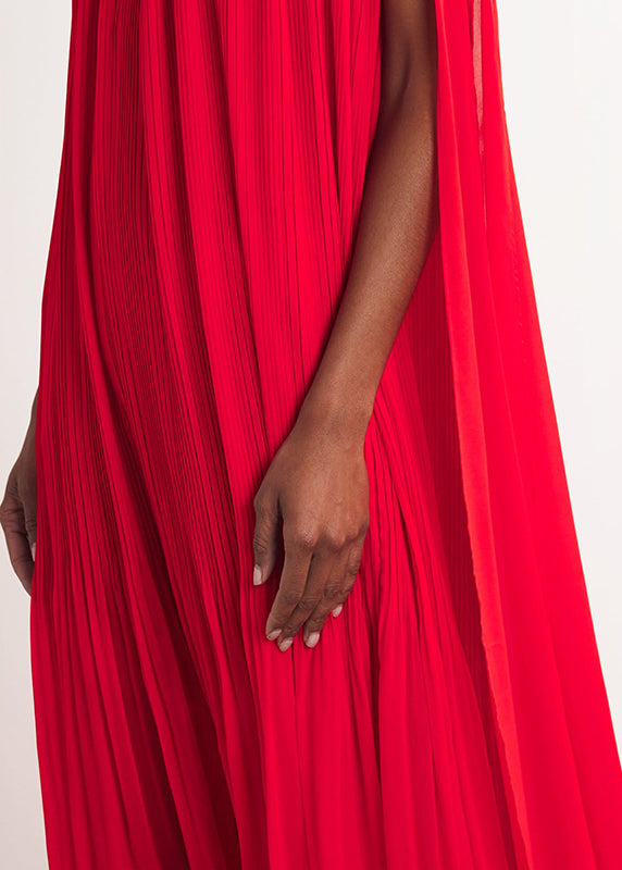 Off Shoulder 3D Rosette Pleated Floor Sweeping Train Maxi Gown