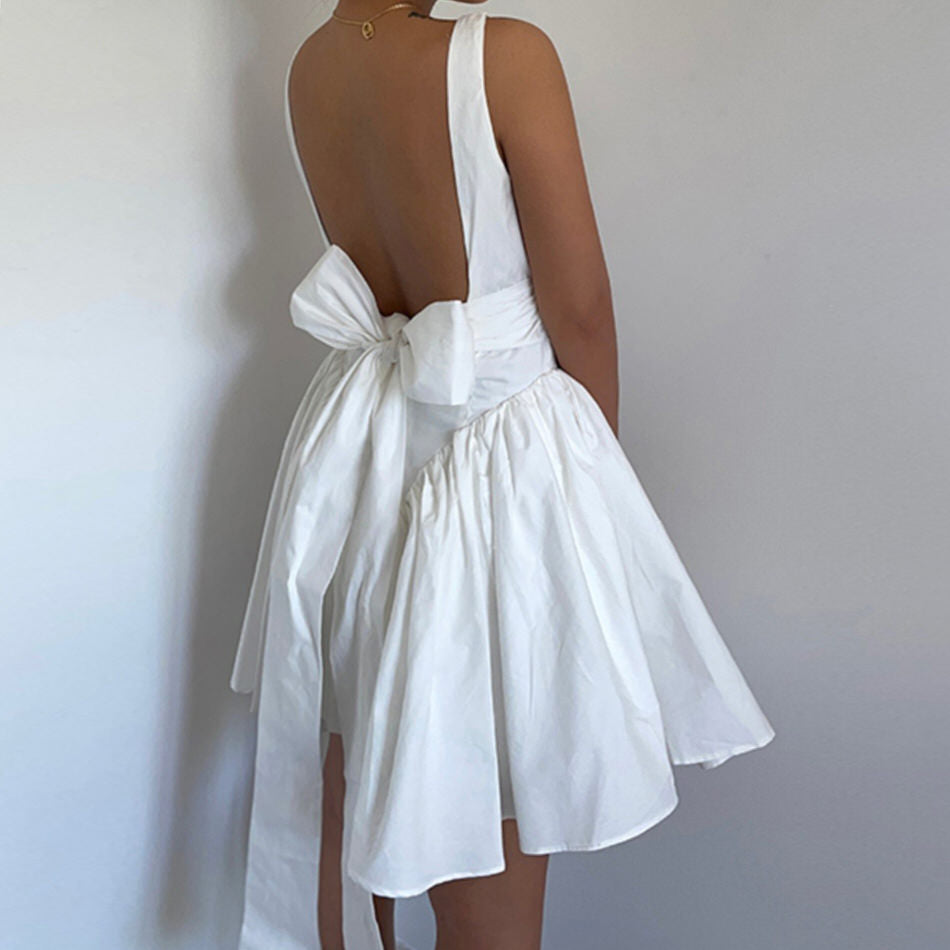 Back Tie Milkmaid Puff Sleeve Mini Dress