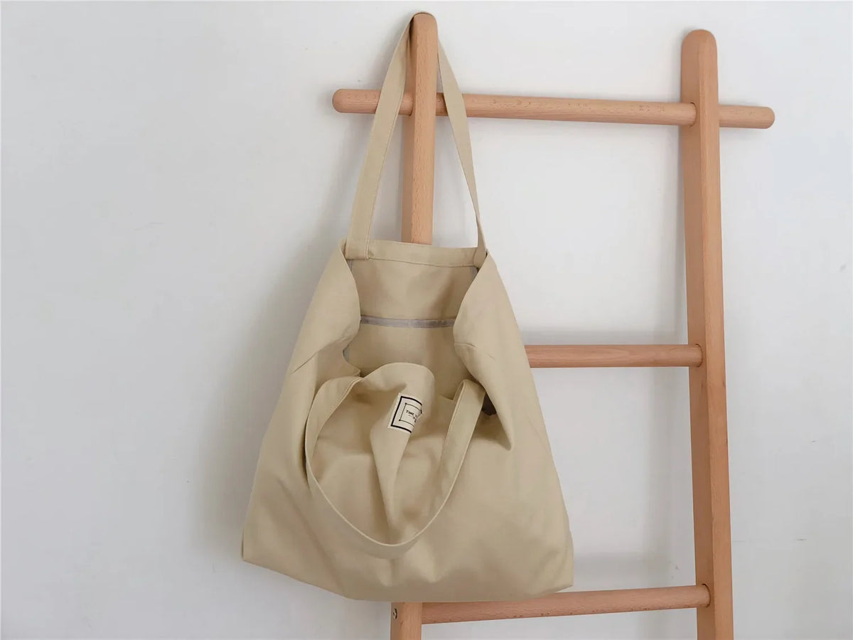 Women Canvas Simple Tote Bag Foldable Reusable Grocery Large Shopping Shopper Casual Girls Shoulder Bags Handbag