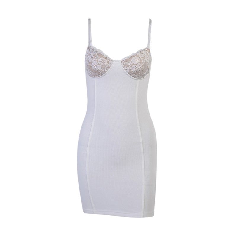 Lace Cup Sweetheart Spaghetti Strap Corset Seam Bodycon Mini Dress