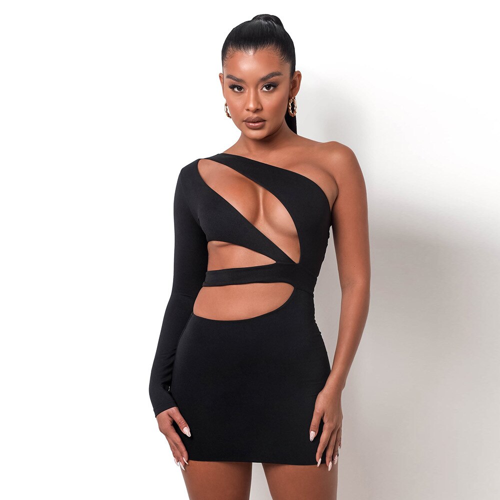 Autumn Bodycon - White Out Shoulder Evening Women Club Gown - Cut One Dress