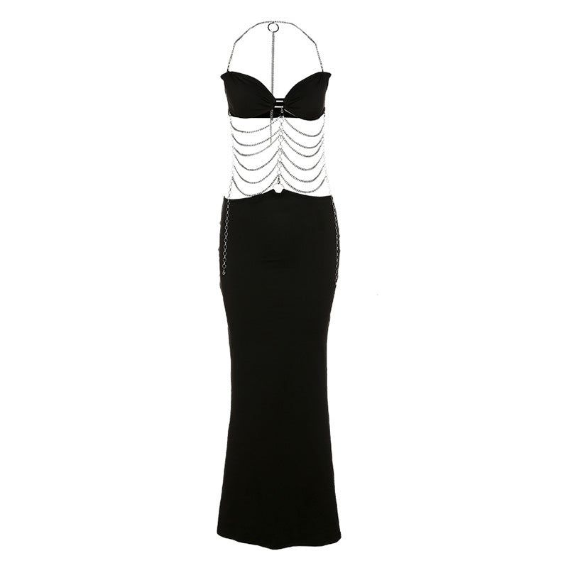 Halter Chain Ring Waist Chain Cutout Bandeau Maxi Dress