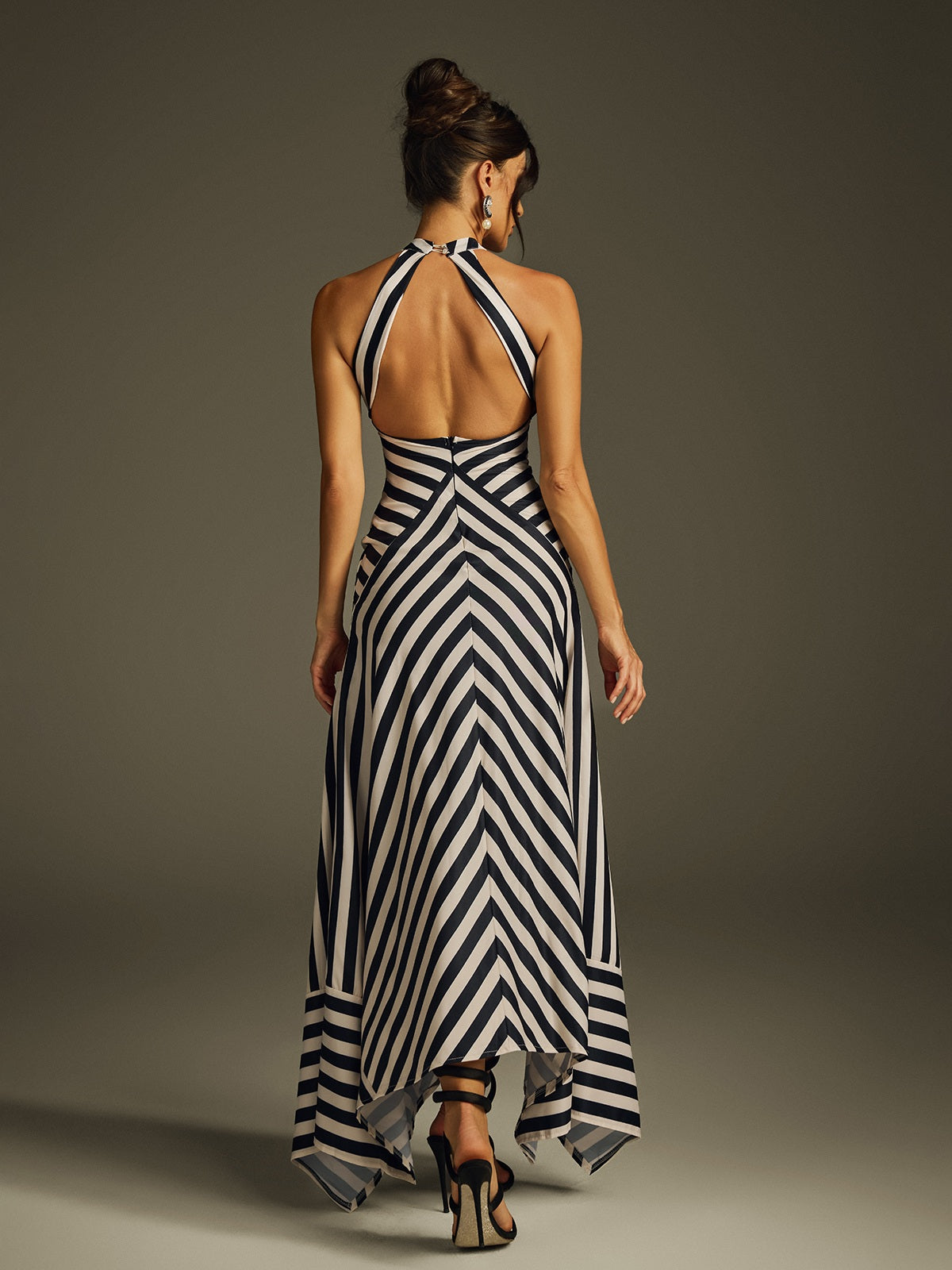 Halter Stripe Panel Column Maxi Dress