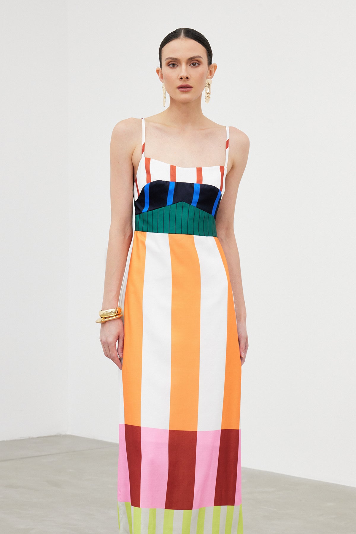 Spaghetti Stripe Panel Column Maxi Dress