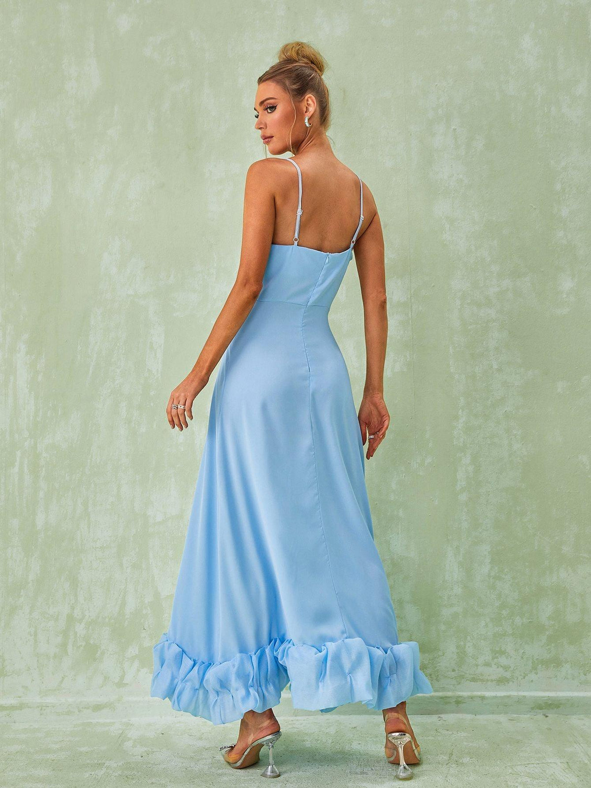 Spaghetti Strap Ruched Midi Dress