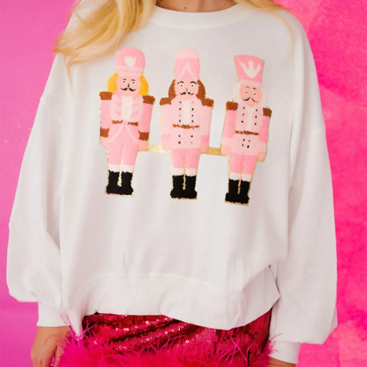 Funny Imcute Sequin Nutcracker Graphic Long Sleeve Hoodie