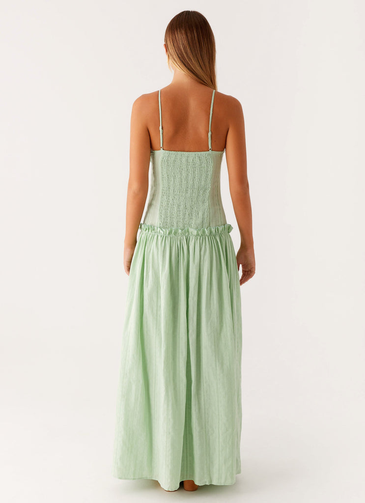 Spaghetti Strap Ruched Drop Waist Gathered Tier Maxi Dress