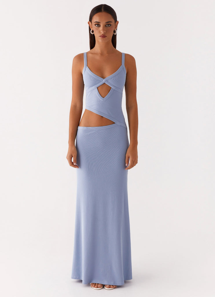Pointelle Crochet Twist Front Cutout Crop Maxi Skirt Set