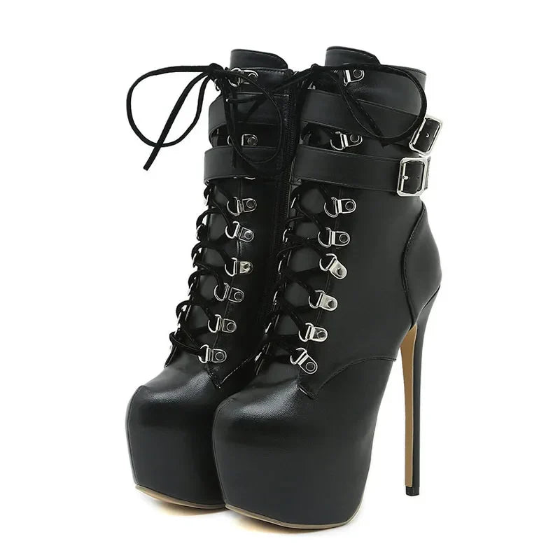 Bold Buckle Strap Extreme High Heel Platform Boots High Heel