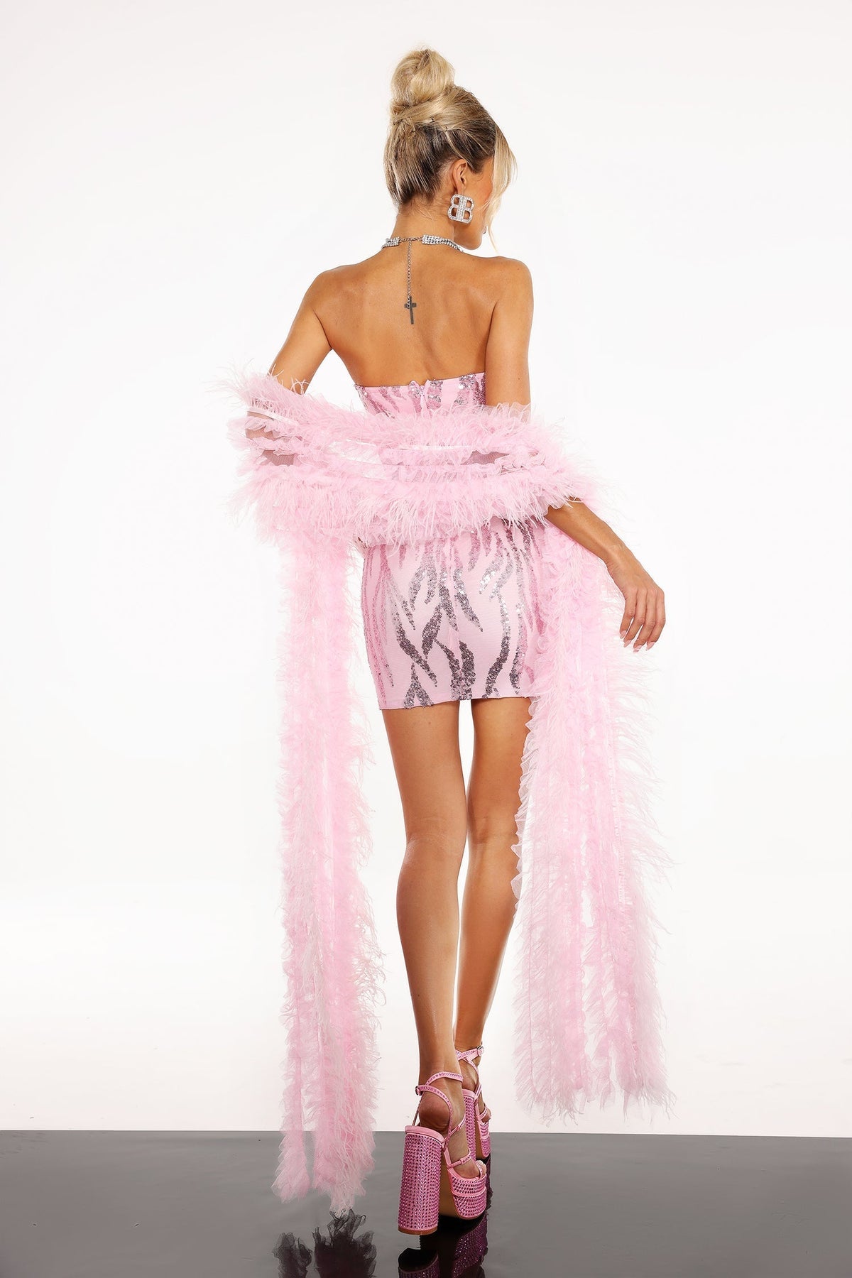 Strapless Sweetheart Rhinestone Bust Zebra Sequin Corset Boned Mini Dress