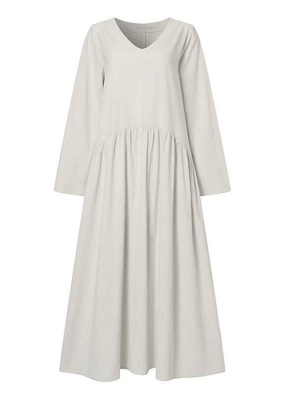 V-Neck Long Sleeve Empire Waist Pocket Oversized Maxi Dress