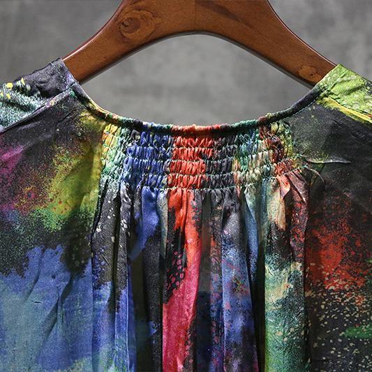 V Neck Kimono Sleeve Handkerchief Hem Abstract Print Kaftan Maxi Dress