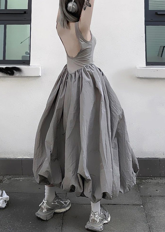 Scoop Neck Sleeveless Crinkled Tiered Balloon Skirt Maxi Dress