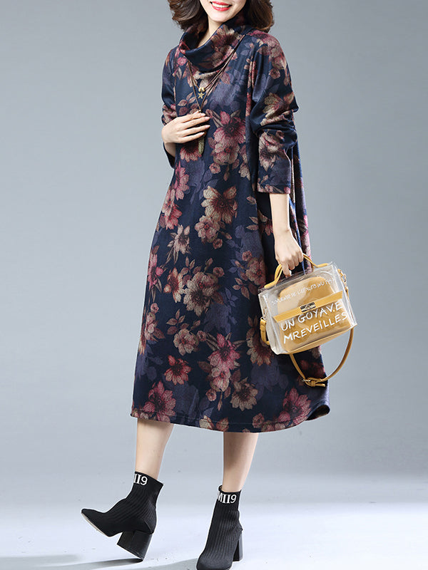 Square Neck Puff Sleeve Floral Print Fit and Flare Midi Dress