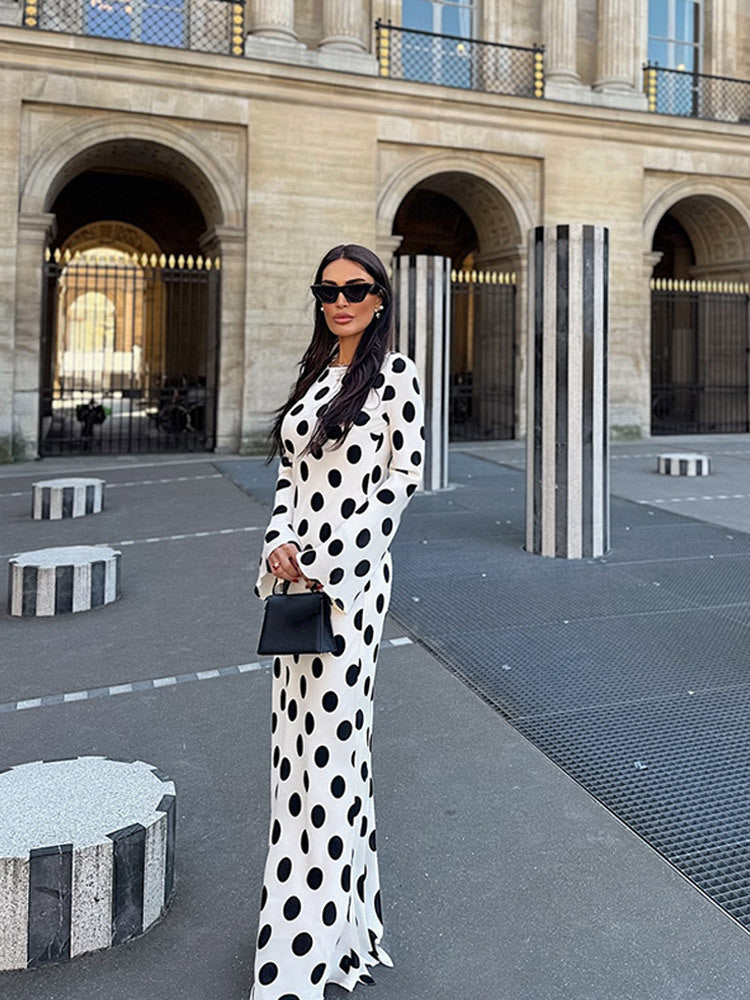 Polka Dot Mermaid Column Maxi Gown