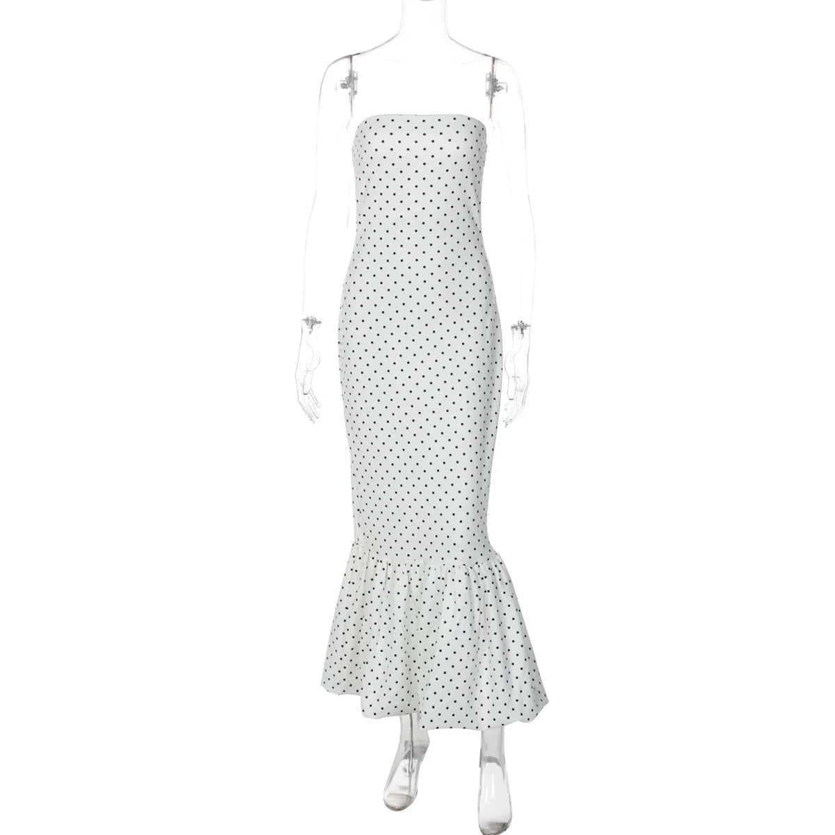 Azaria Polka Dot Strapless Midi Dress