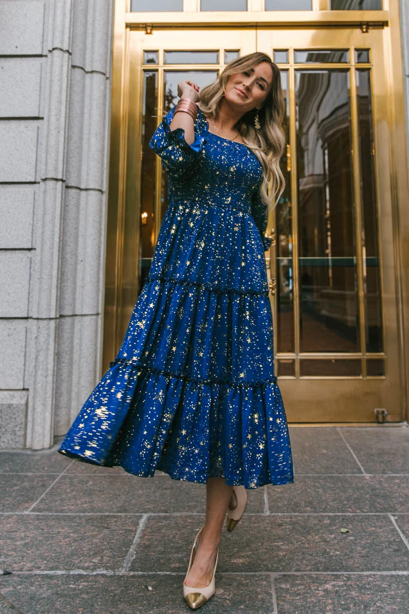 Printed Ruffle Tiered Midi Dress