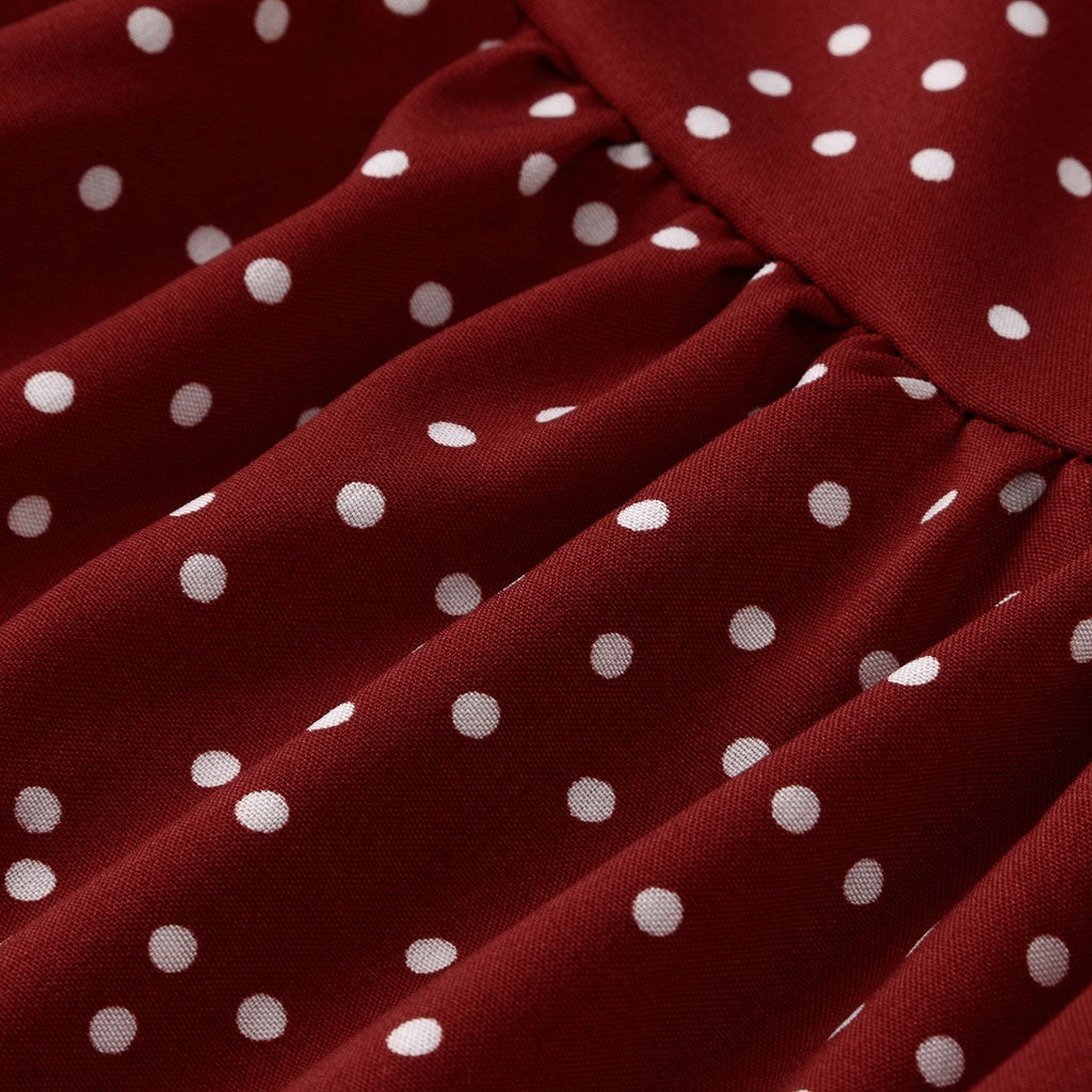 V Neck Lantern Sleeve Tiered Polka Dot Babydoll Mini Dress
