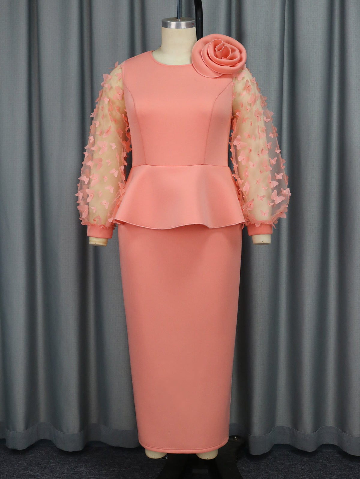 Butterfly Applique Peplum Shoulder Maxi Skirt Set