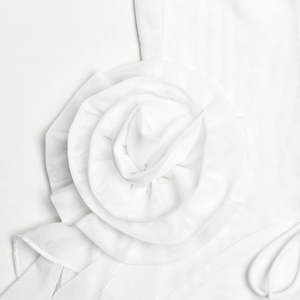 Strapless Corset Boned Draped Rosette Mini Dress