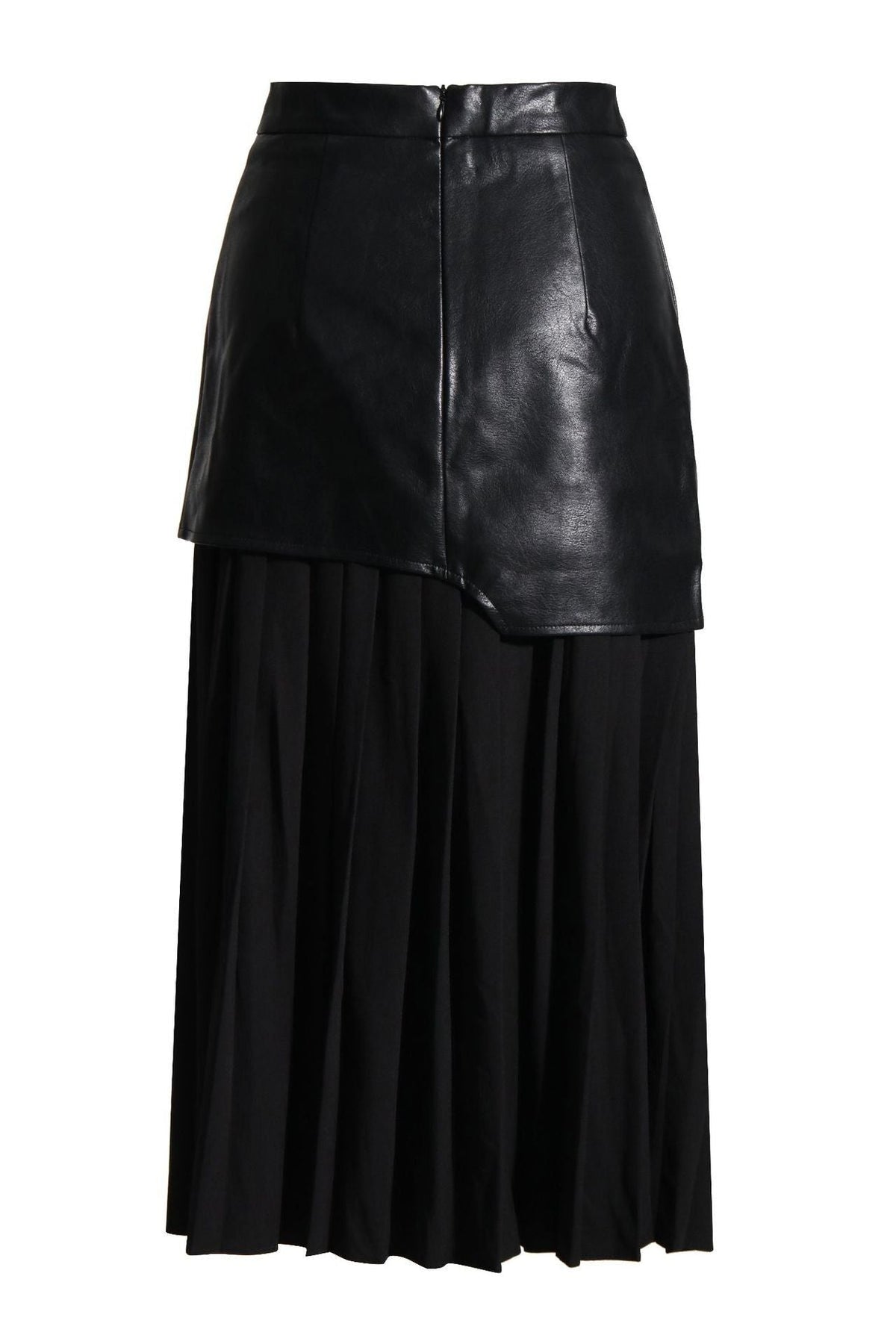 Pu leather stitching pleated skirt