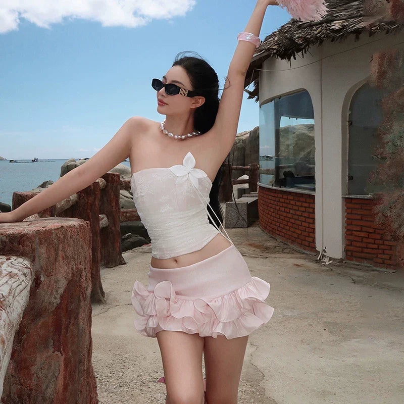 Floral Tube Top and Ruffle Mini Skirt Set