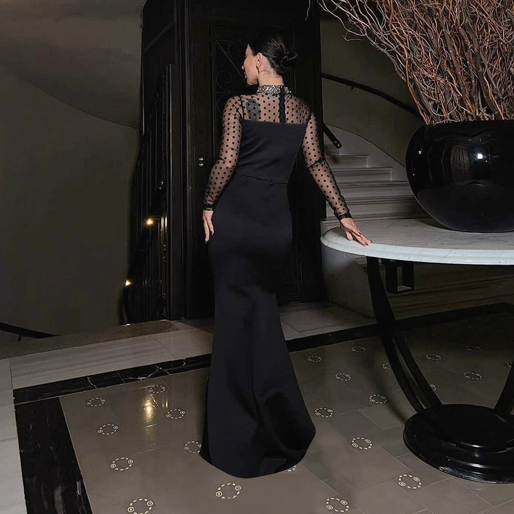 Sequin Sheer Mesh Panel Gown