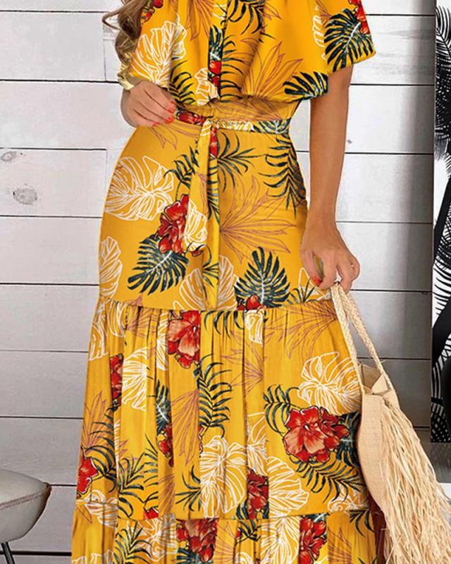 Off Shoulder Floral Print Column Maxi Gown