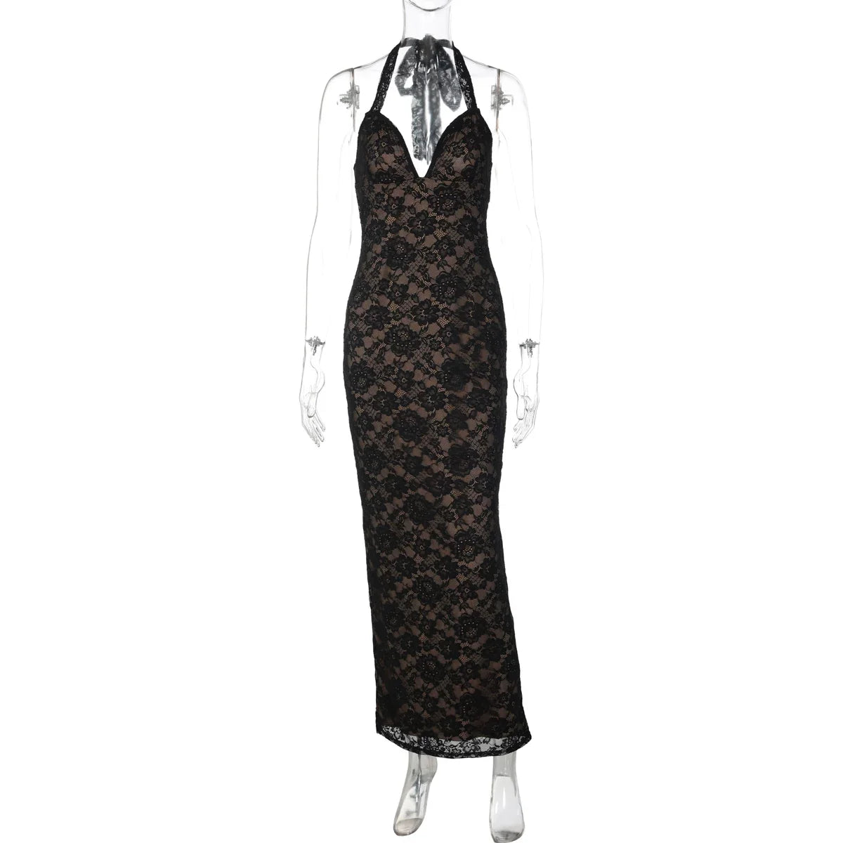 Lace Halter Slit Maxi Dress