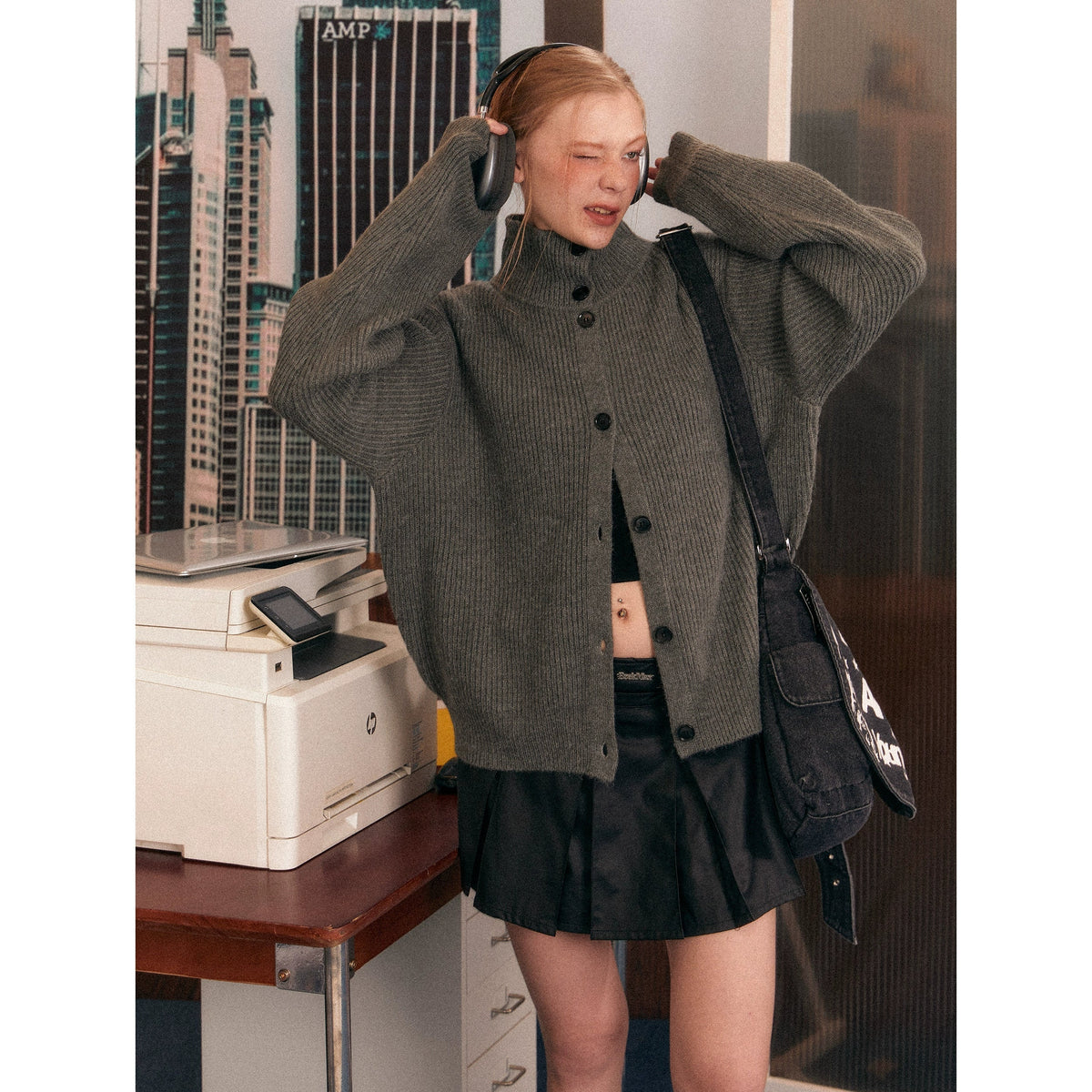 Ribbed Knit Texture Button-Up Cardigan