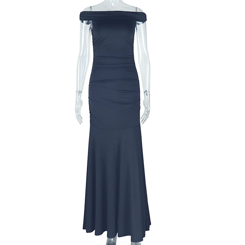 Off Shoulder Ruched Hip Mermaid Bodycon Maxi Dress