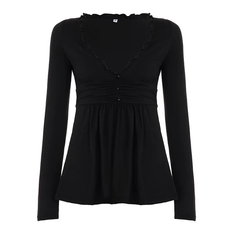 Analy Ruched V-Neck Long Sleeve Top