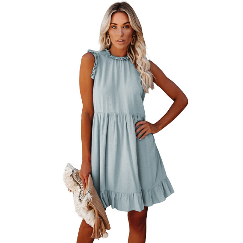 Ruffle Trim Sleeveless Babydoll Tiered Mini Dress