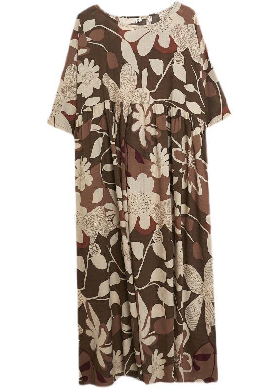Round Neck Babydoll Waist Oversized Floral Print Maxi Dress
