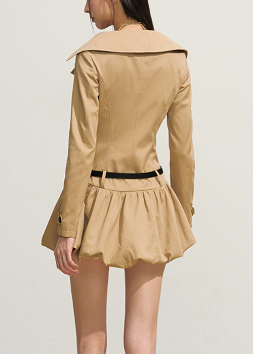 Double-Breasted Collared Bubble Hem Mini Dress