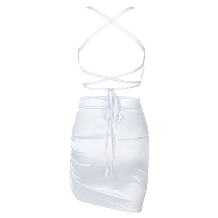 Cowl Neck Spaghetti Strap Side Ruched Asymmetrical Hem Satin Mini Dress