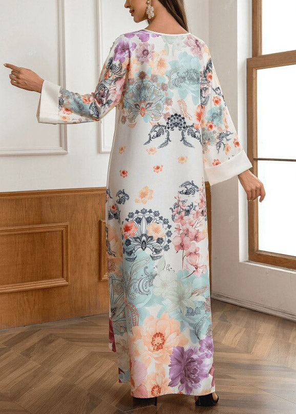 Round Neck Long Sleeve Botanical Paisley Print Maxi Dress