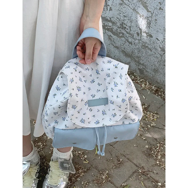 Summer Floral Canvas Bag for Women's Fashion Backpack Korean Niche Versatile Travel Backpacks