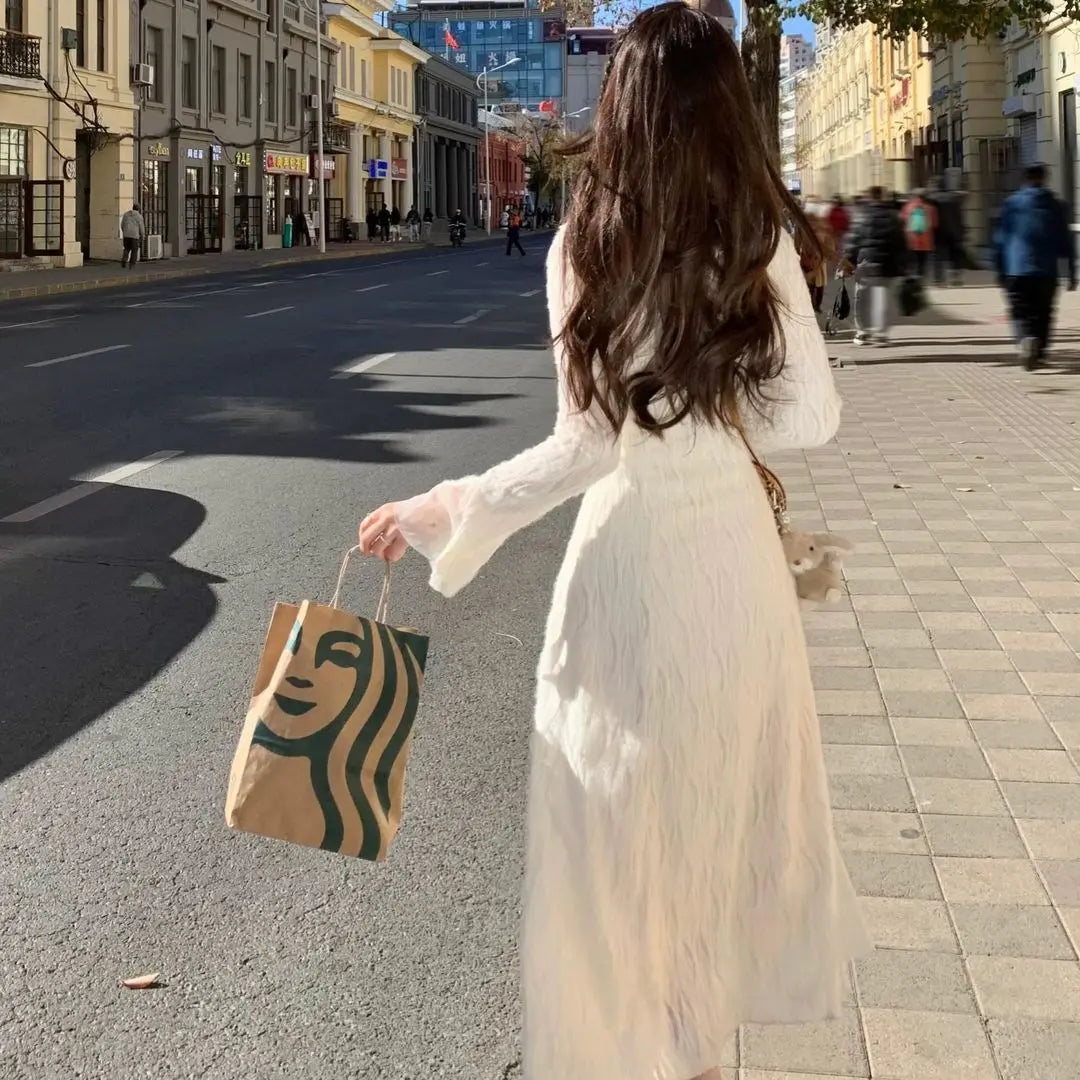 High End French Fairy Style Solid Color Small Stature Exudes a Slimming and Elongated Fairy Dress for Women