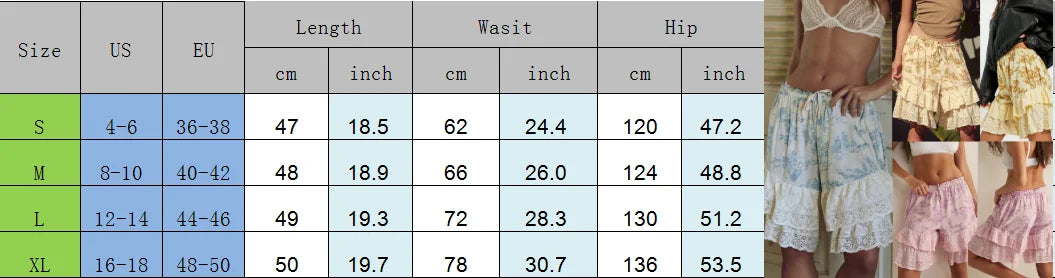 Women Boho Floral Free Bloomers People Knee Length Coquette Layered Ruffle Lace Shorts Pajama Bottoms
