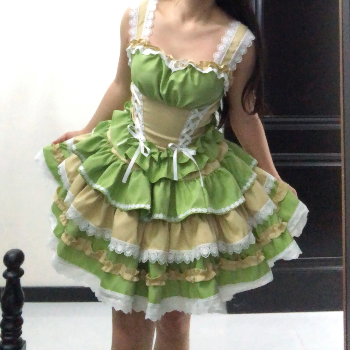 New Lolita Japanese Maid Suit Suspender Lace Bow Upper and Lower Suit Two-dimensional Sweet Cute Cos Comic Show Cake Skirt