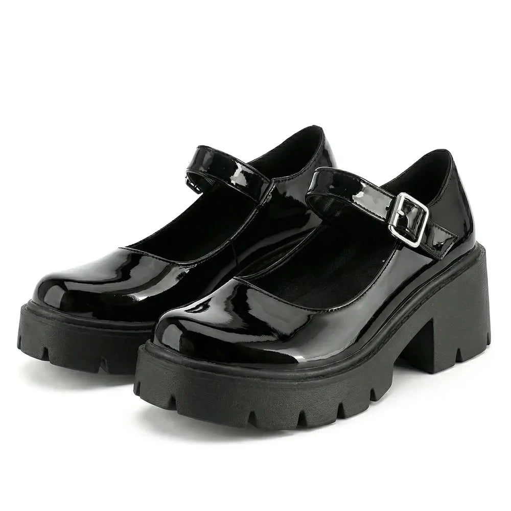 Women's Classic Mary Janes Shoes Platform Dress Low Chunky Heel Pumps Round Toe Ankle Strap Oxfords Shoes Good Quality