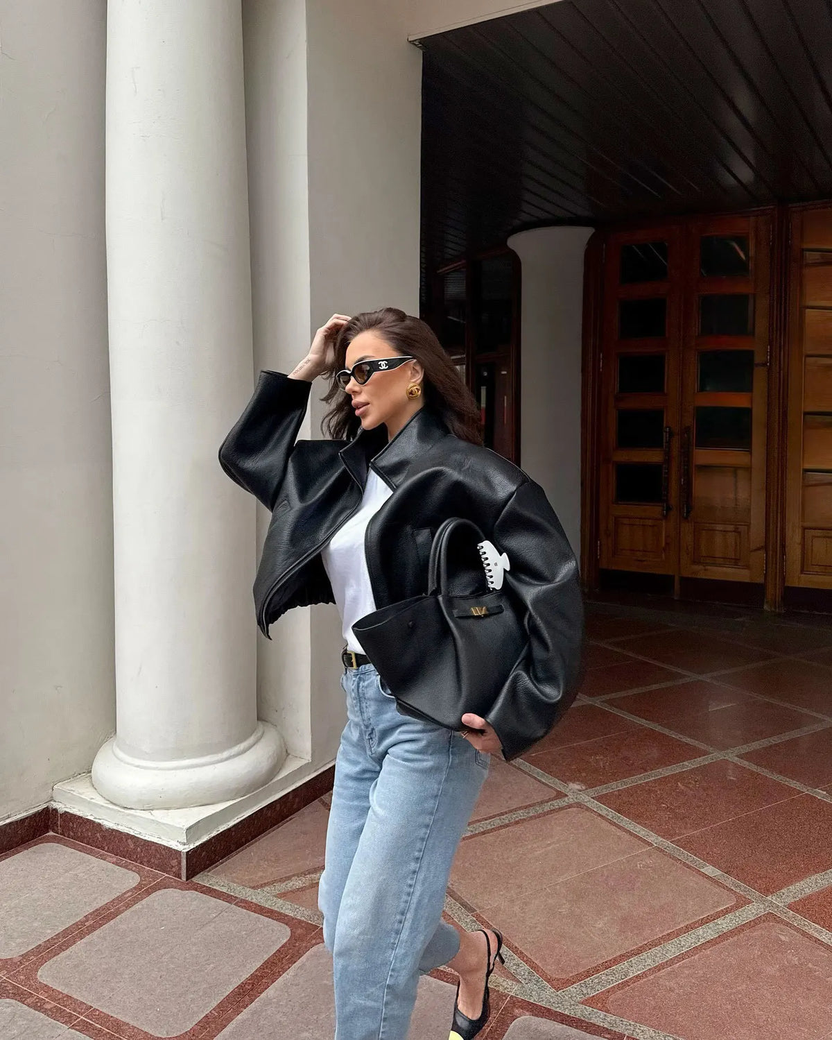 Women's Faux Leather Jacket High Quality PU Leather Coat Designer Fashion Chic Casual Commuting Office Blazer