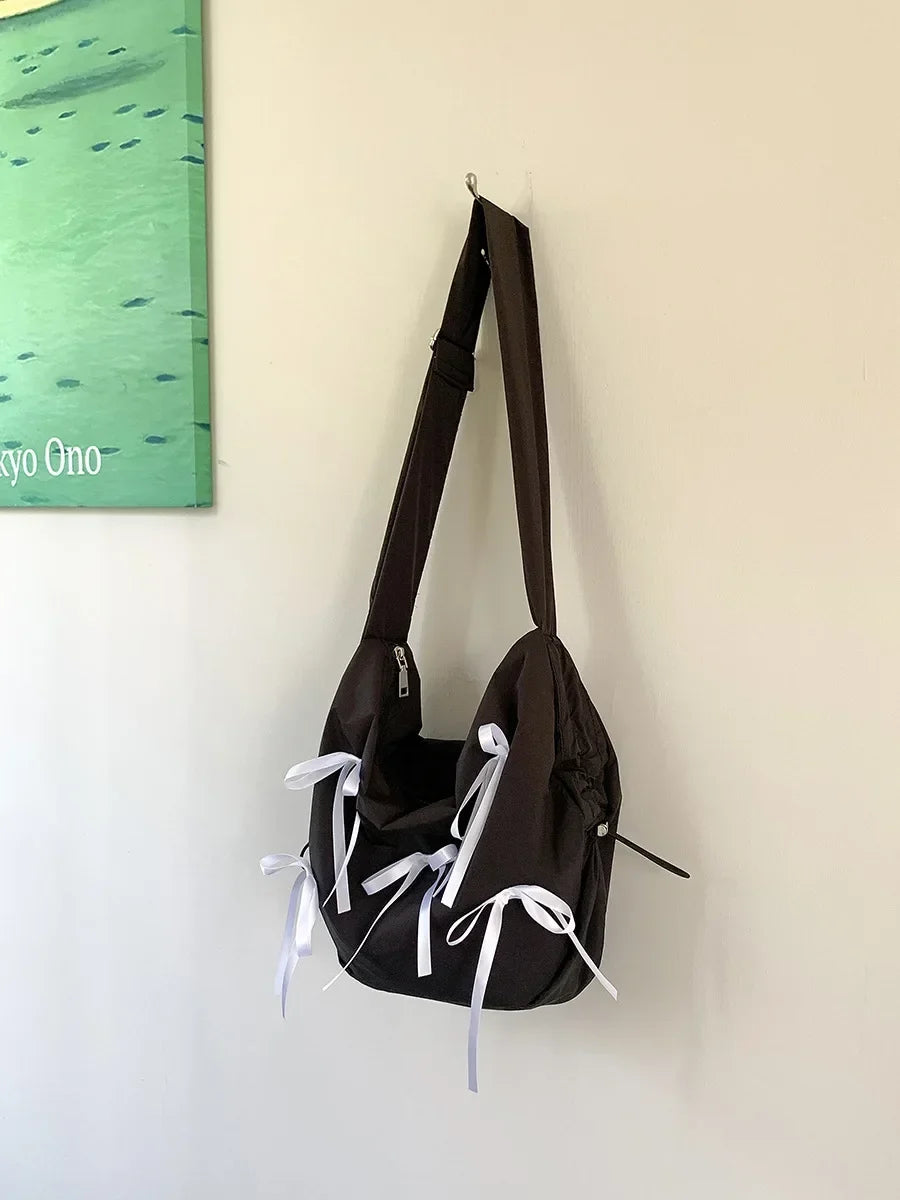 Sweet Girls Bowknot Nylon Shoulder Women Bag Korean Niche Design Bow Summer Travel Beach Bag Female Totes Bags for Women Handbag