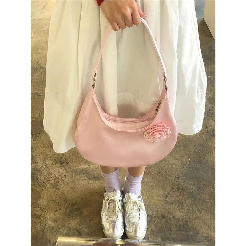 Vintage Casual Patchwork Flower Shoulder Bags Streetwear All Match Trendy Underarm Bag Fashion Simple Casual Women's Handbags