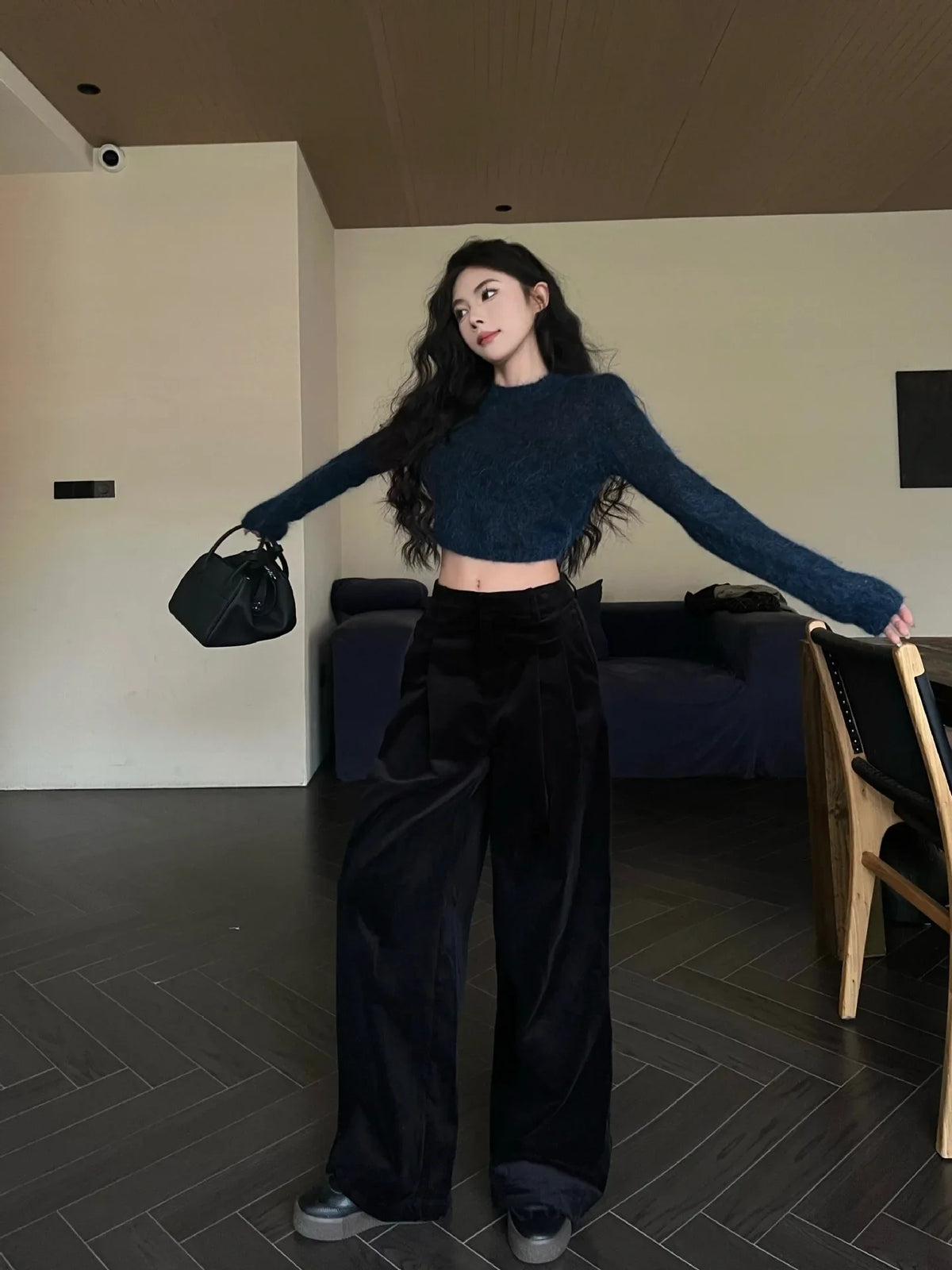 2024 Spring Autumn New Women Maillard Retro Casual Pants Pleated High Waisted Street Chic baggey Corduroy Wide Leg Long Trousers